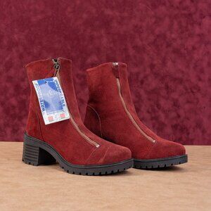 Bos&Co Women Ingle Burgundy Suede Double Zipper Lug Ankle Boots 7-7.5US EUR38